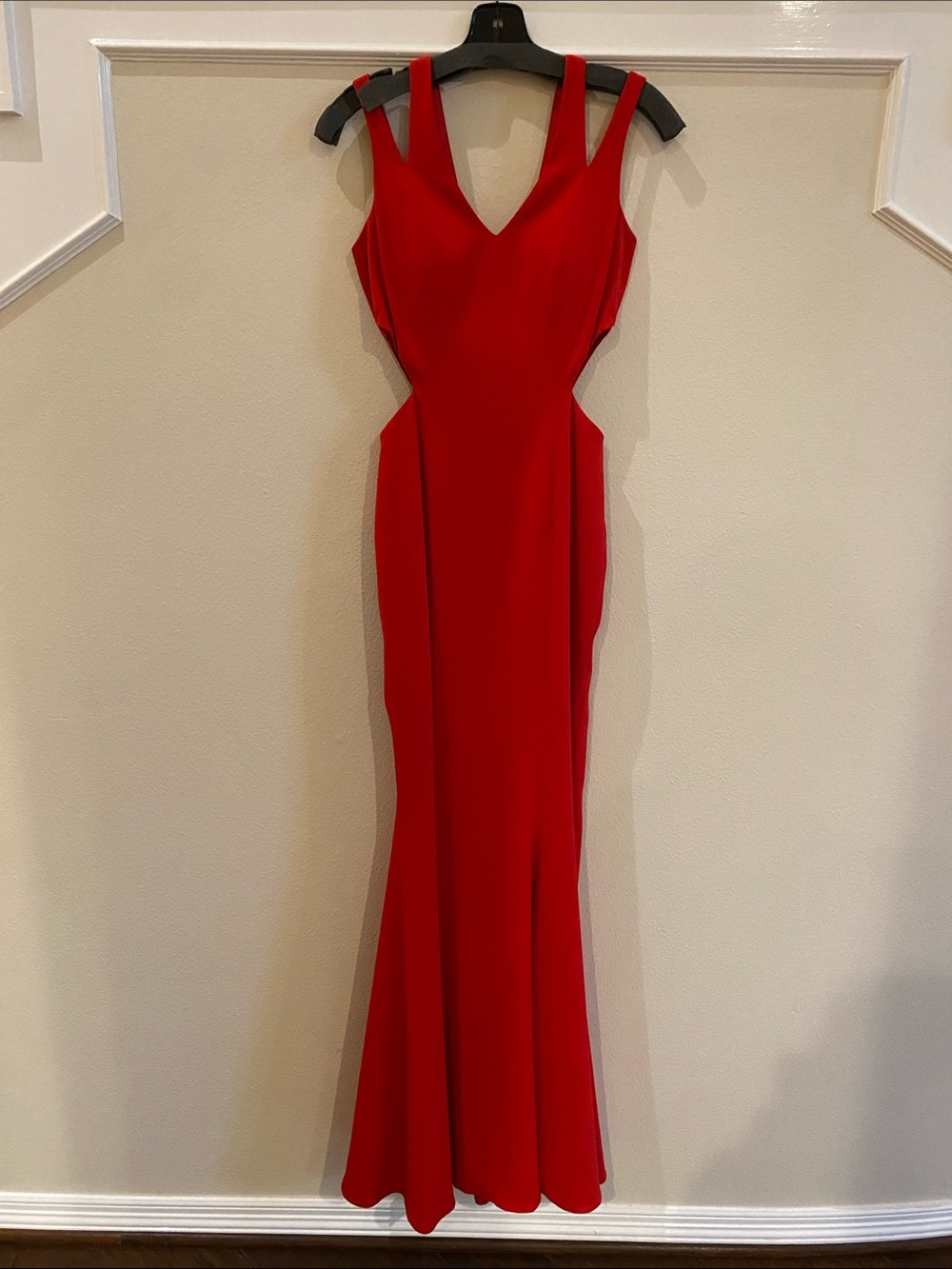 JAYGODFREY Red V-Neck Cutout Maxi Gown